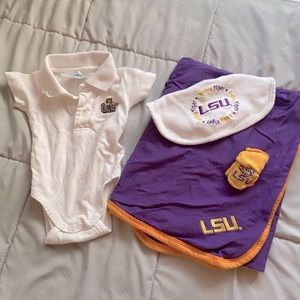 LSU newborn set- outfit, bib, blanket